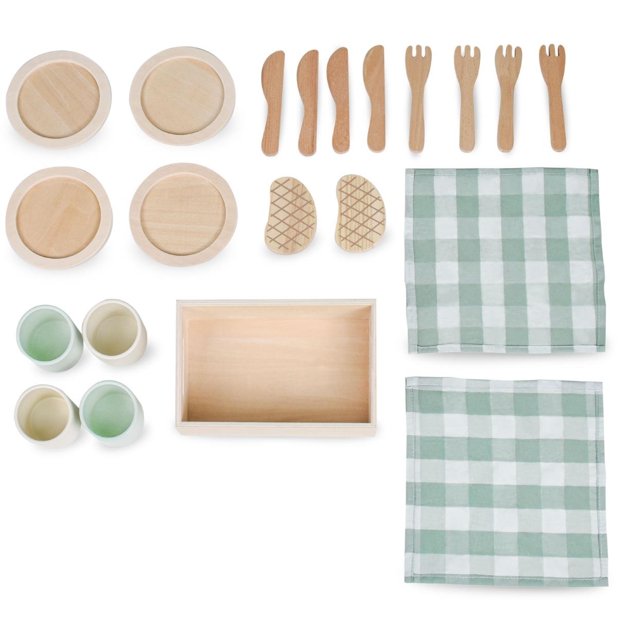 Set de déjeuner en bois pour enfants avec sets de table verts
