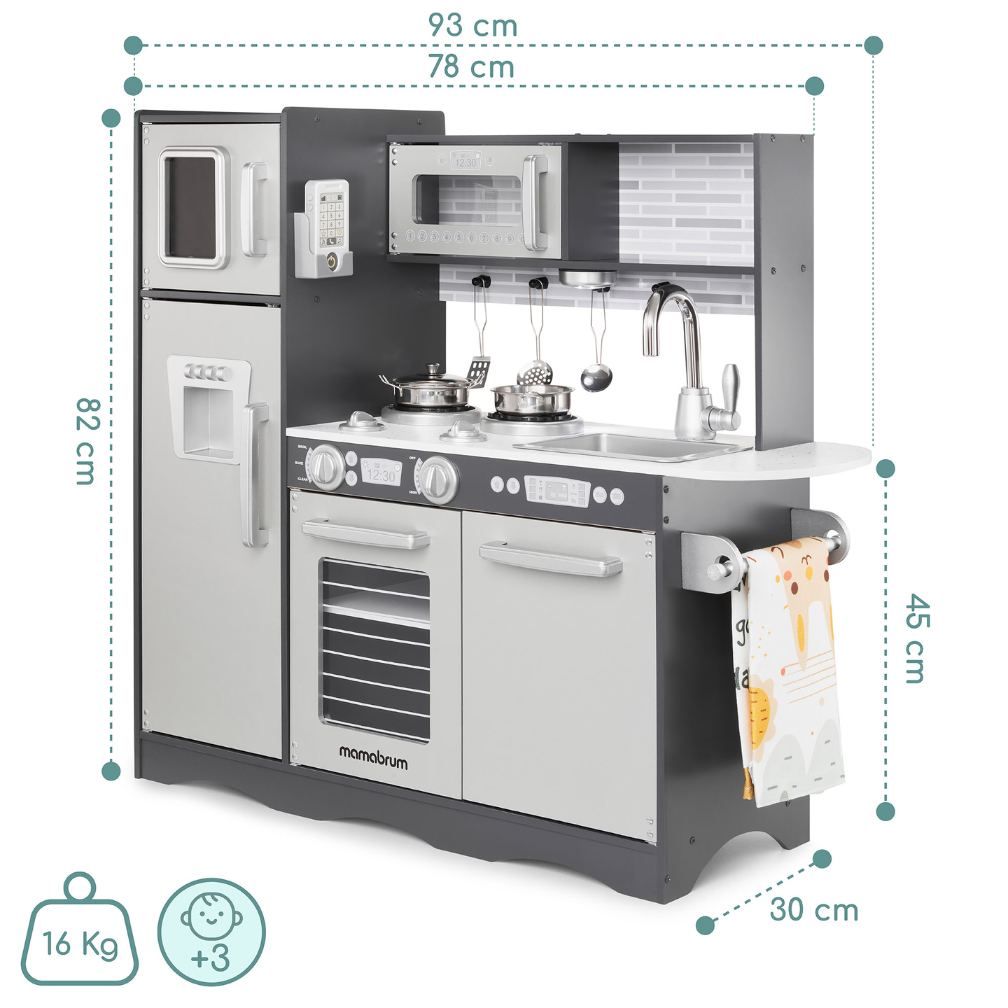 Cuisine en bois XXL avec éclairage LED, tablier et accessoires