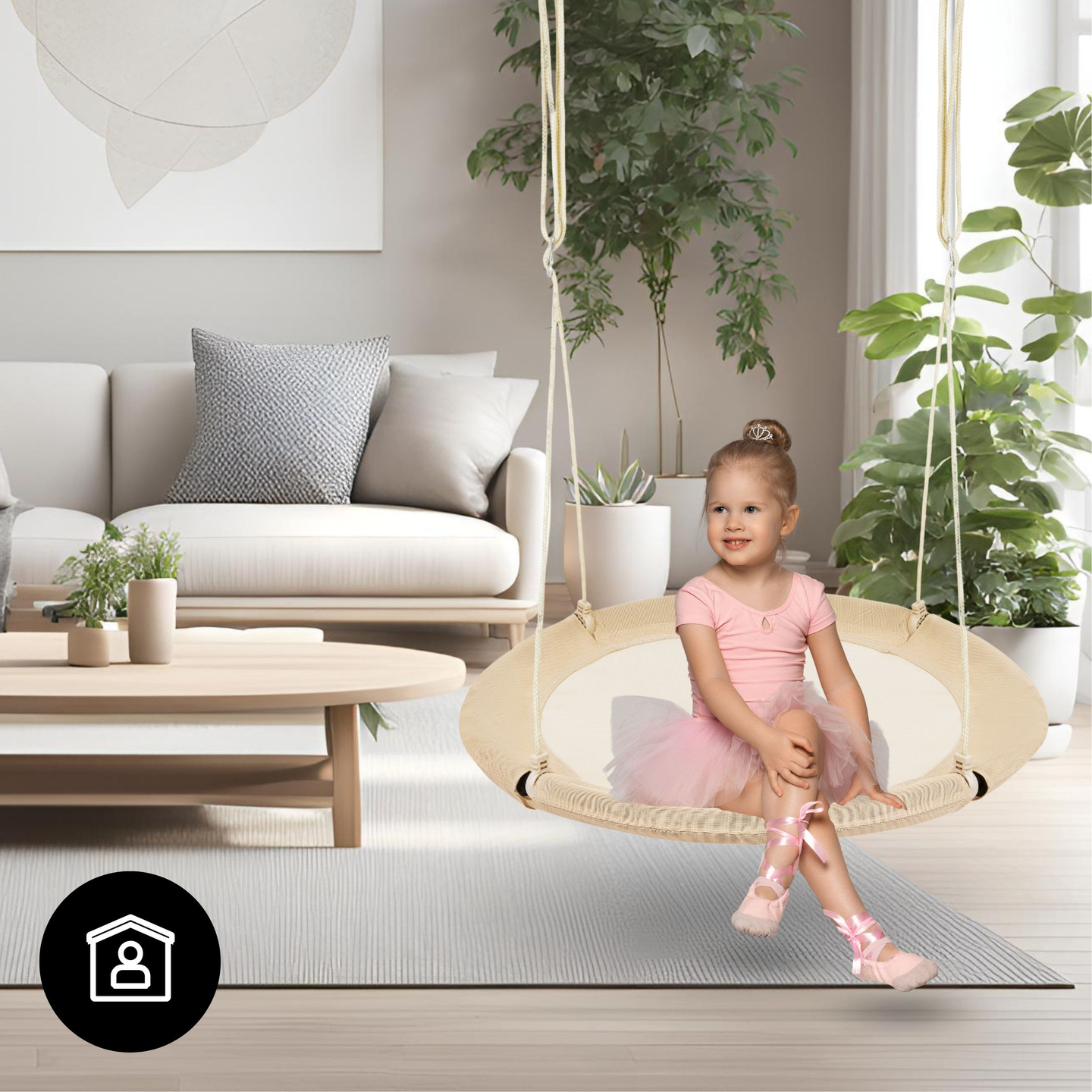 Balançoire nid de cigogne HyperMotion - diamètre 100 cm, couleur beige boho