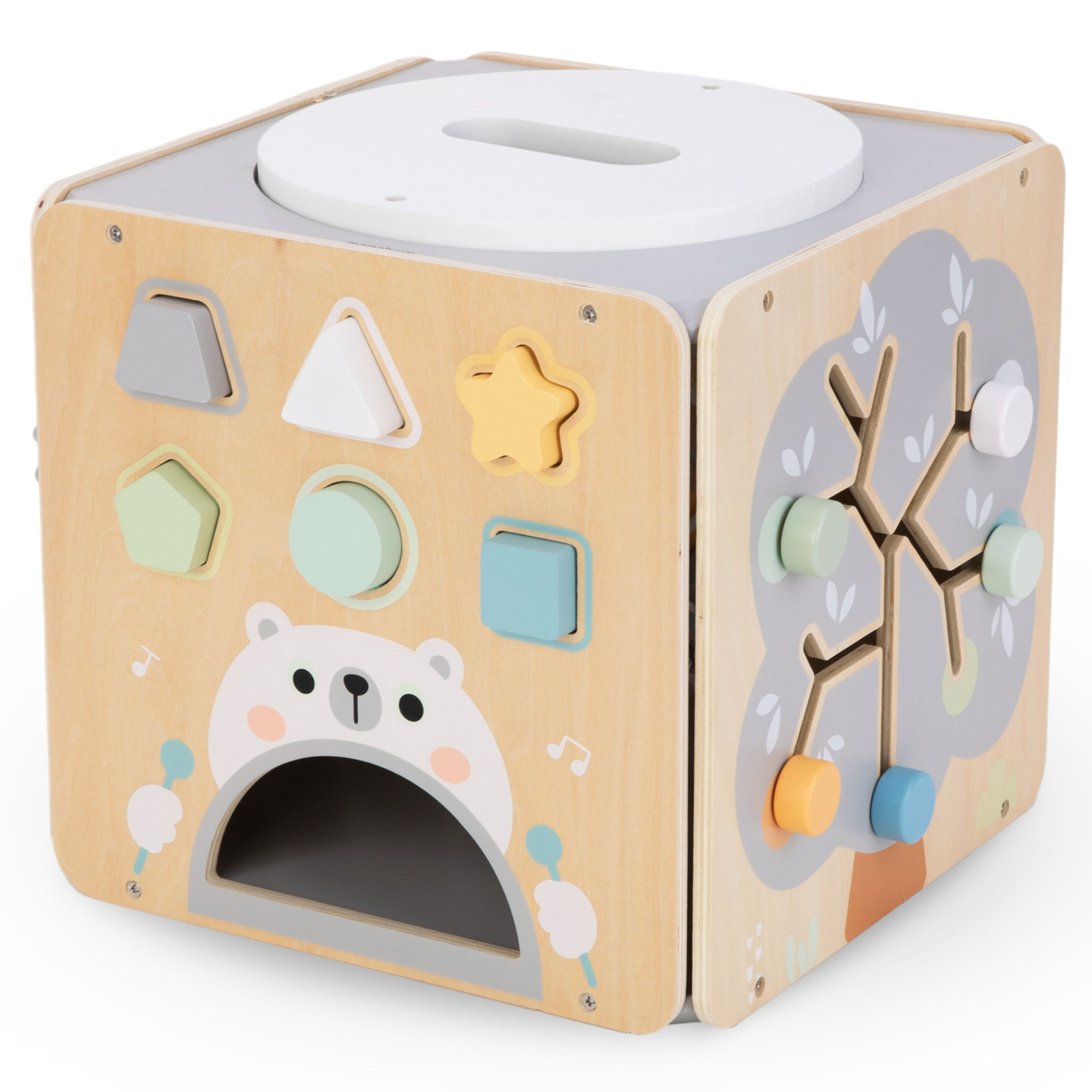 Grand cube d'activité en bois avec boucle - Montessori