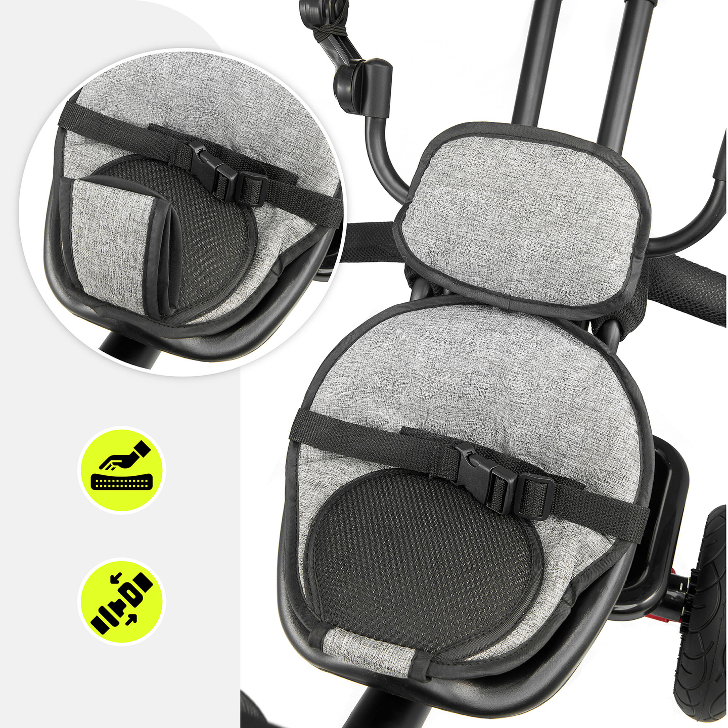 Tricycle pour enfants 1-4 ans - TOBI FREY - couleur gris - pivotant - roues gonflables + poussoir