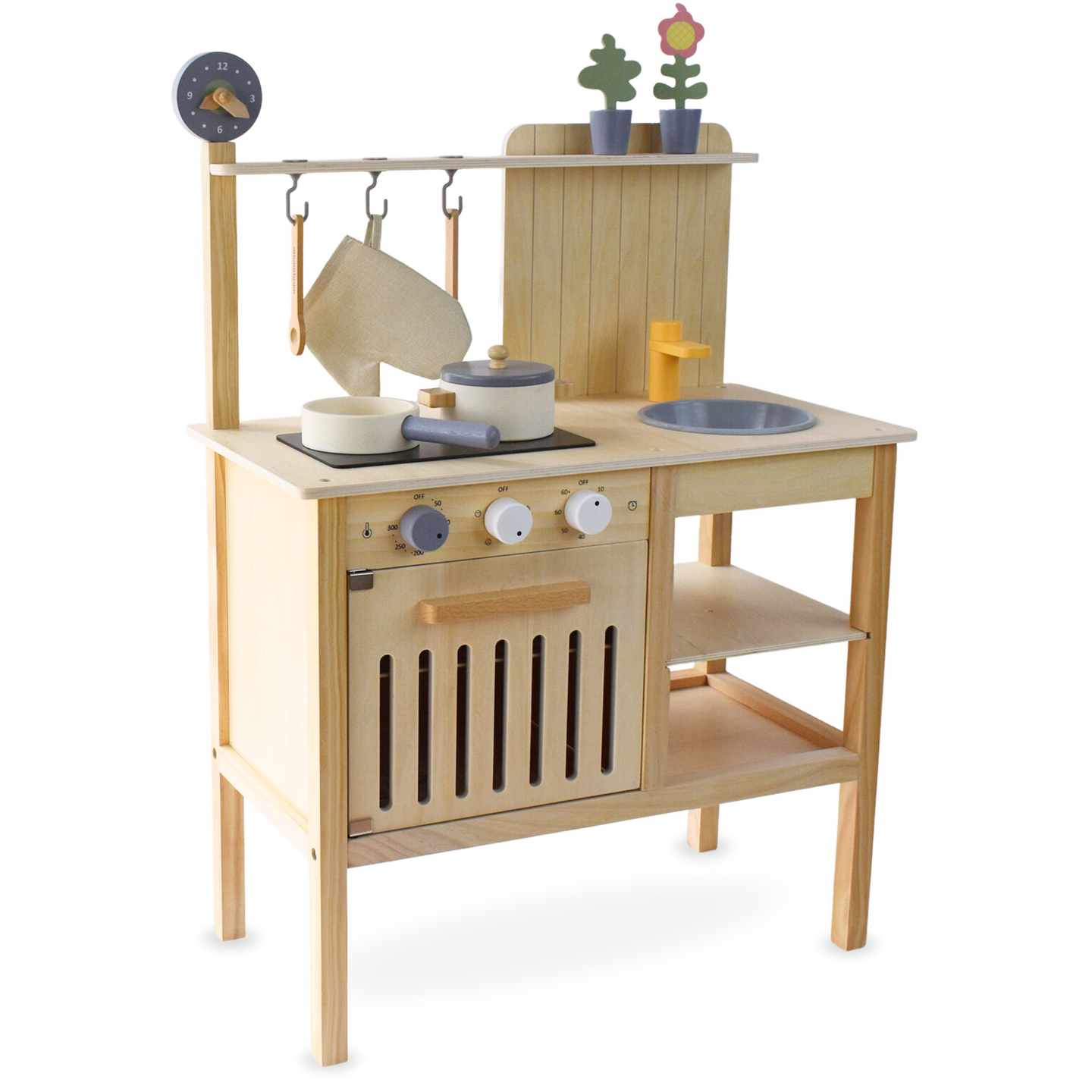 Cuisine de jardin en bois avec accessoires - boho naturel