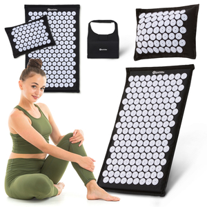 Tapis d'acupression en lin écologique avec coussin en fibres de coco et sarrasin – 68 cm HyperMotion Noir et Blanc