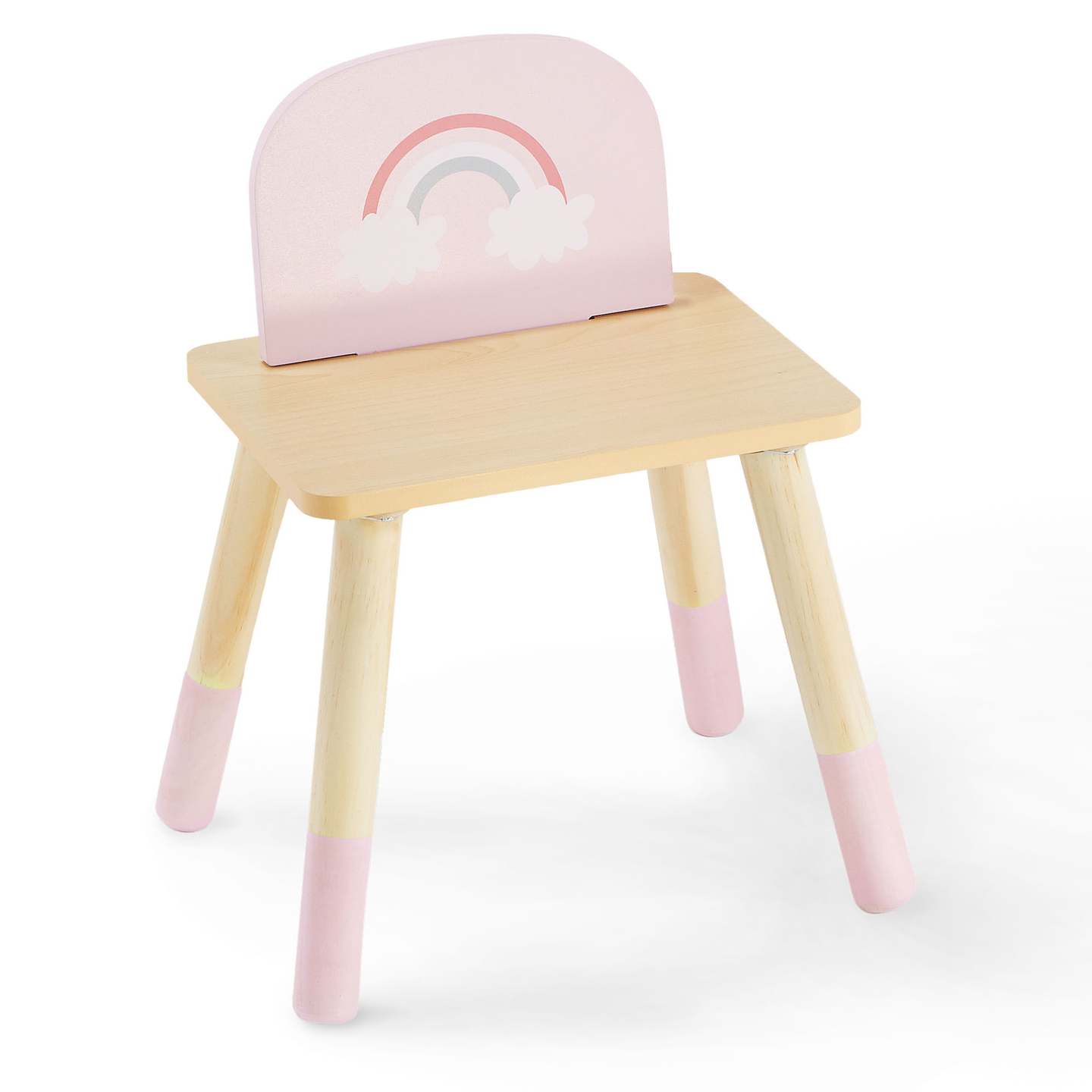 Coiffeuse en bois pour enfants avec éclairage LED à luminosité réglable, chaise et accessoires inclus.