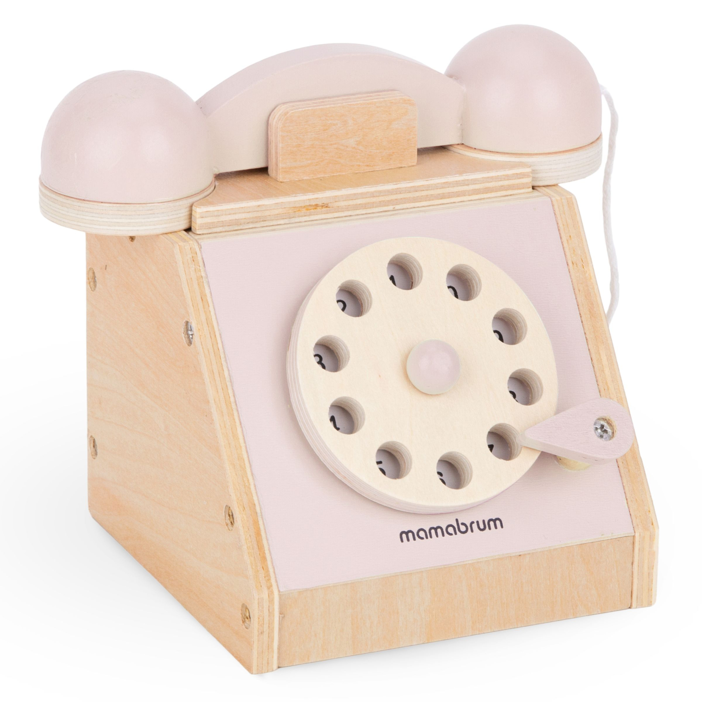 Téléphone rétro en bois - rose pastel