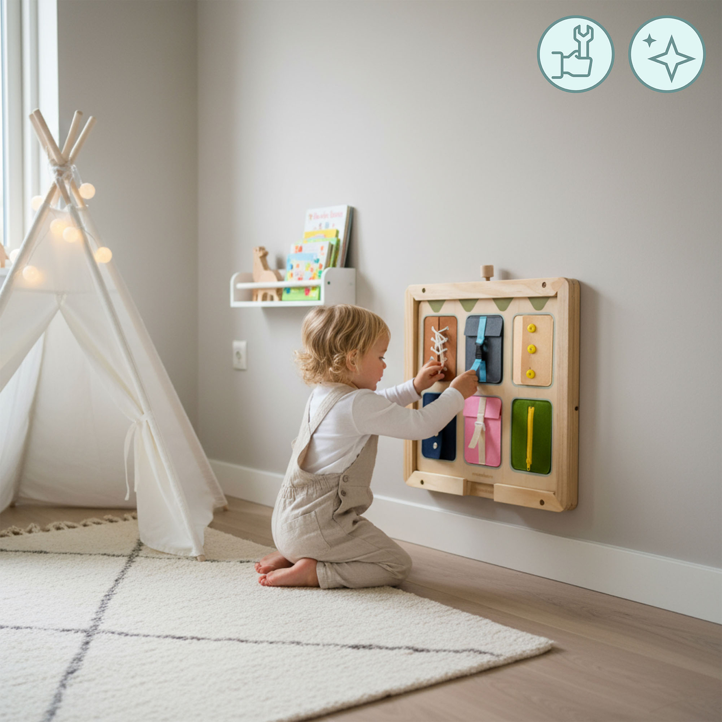 Cadre mural en bois - pour la fixation des tableaux éducatifs Mamabrum