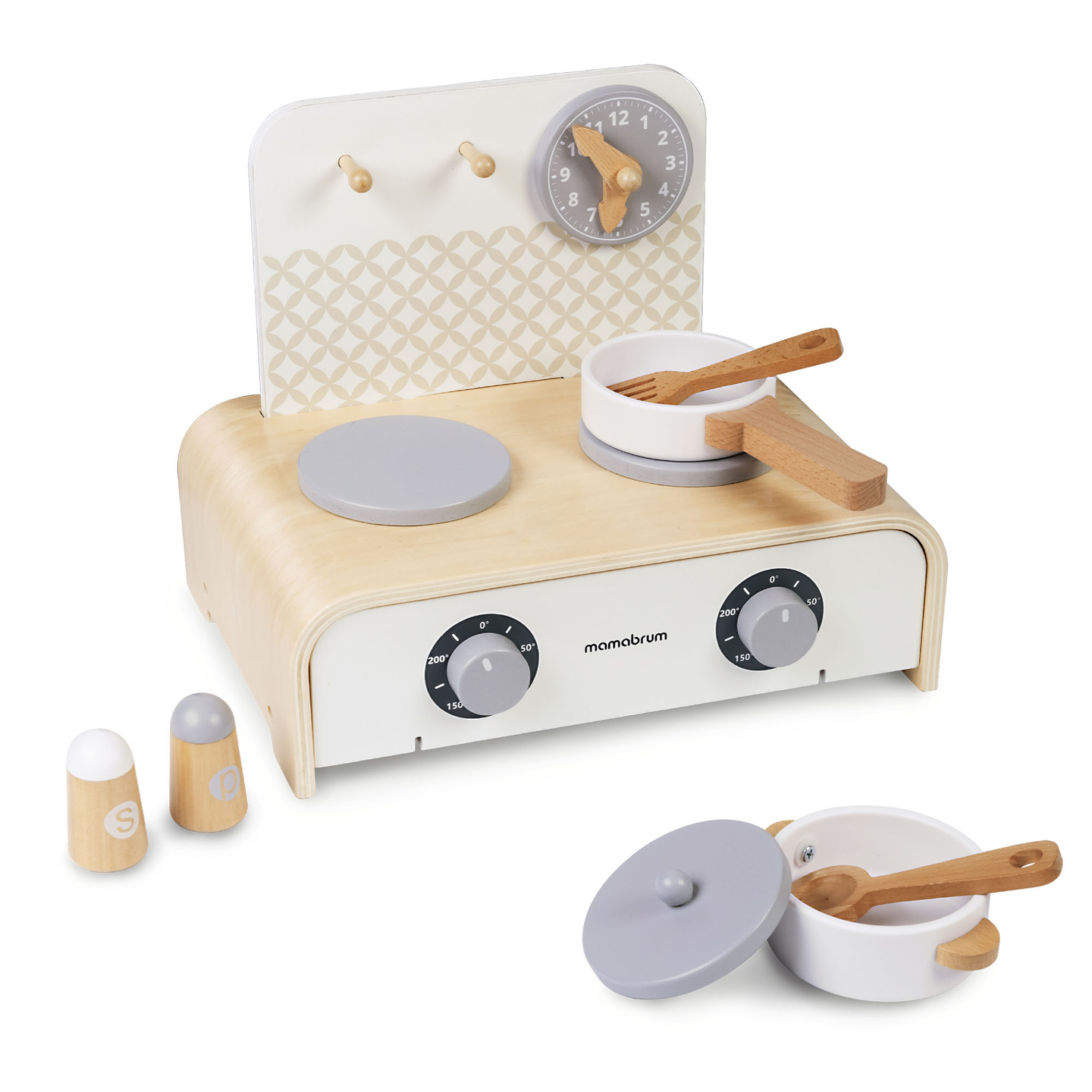 Cuisine pliante en bois Mamabrum pour enfants - Ensemble avec casseroles, accessoires de cuisine et rangement