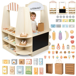 Grande boutique en bois pour enfants avec tableau noir - 91 pièces pour faire du shopping en toute simplicité !