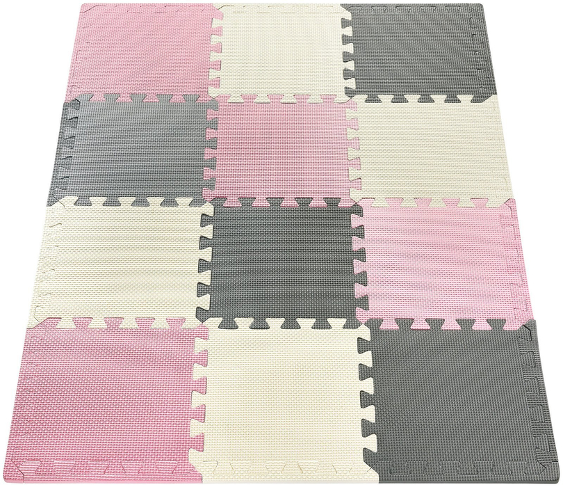 Puzzle en mousse 12pcs. - tapis de mousse éducatif 120 x 90 x 1.2cm avec bordure - rose