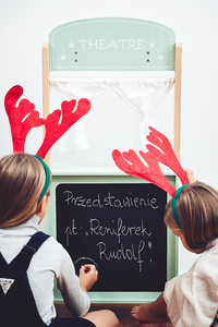 Grande boutique en bois - étalage et théâtre 2 en 1 avec balance, terminal de paiement, fruits et légumes