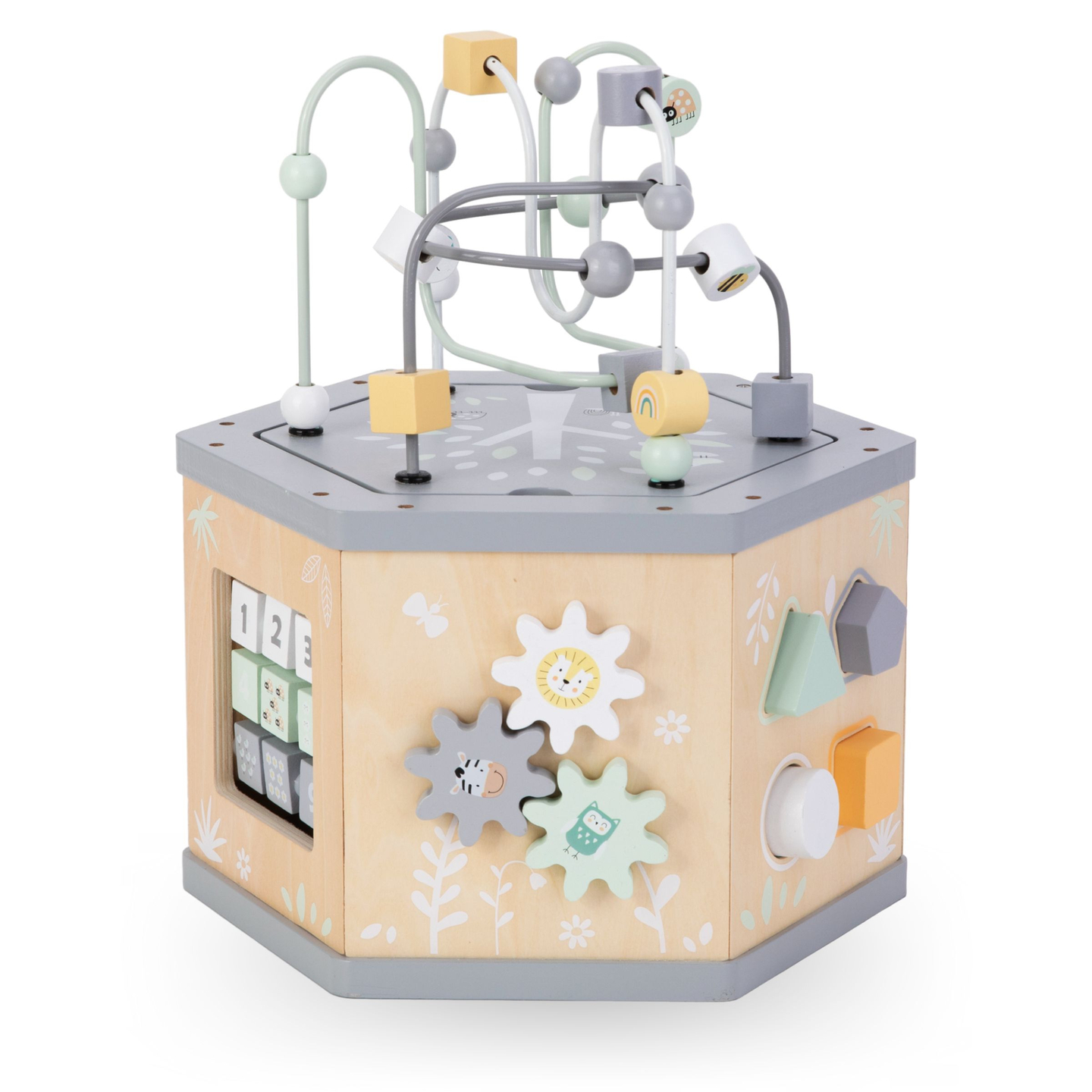 Cube éducatif interactif en bois 7-en-1 - boucle de motricité