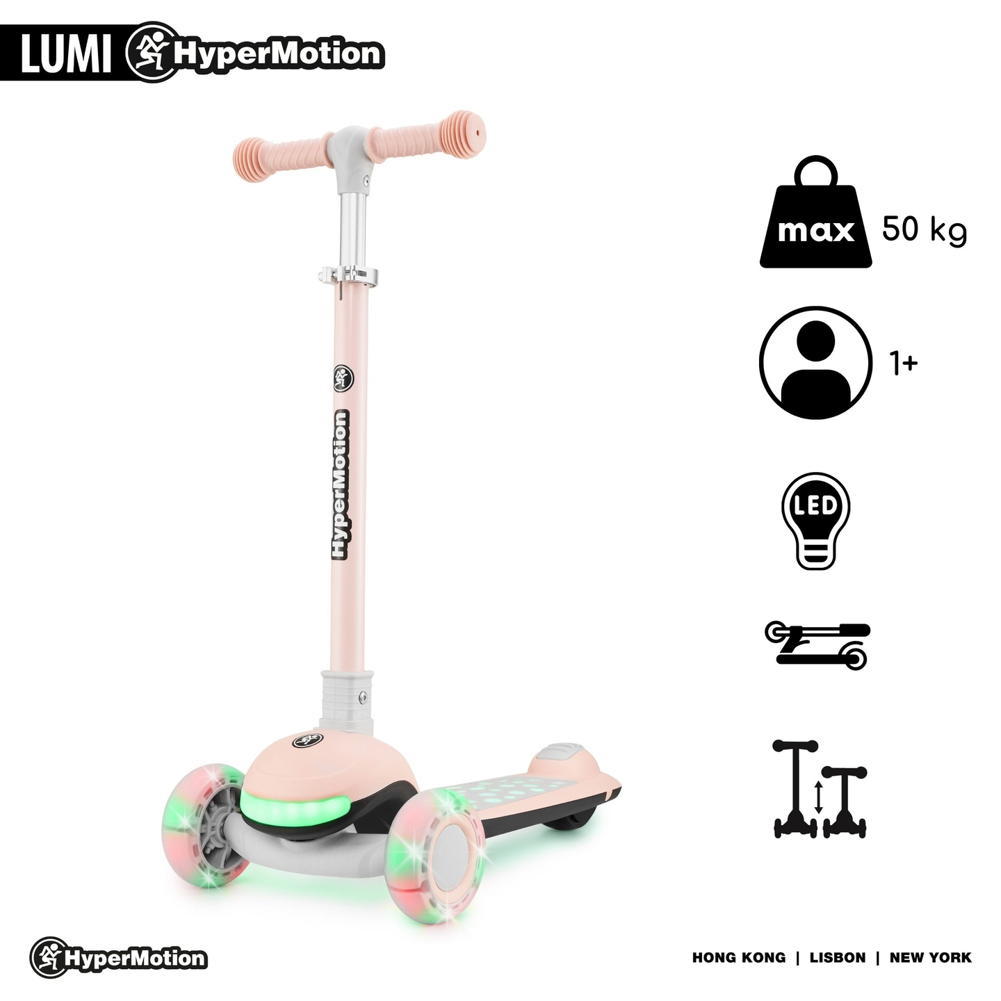 HyperMotion LUMI scooter d'équilibre 3-en-1 - plateforme éclairée et roues LED, couleur rose