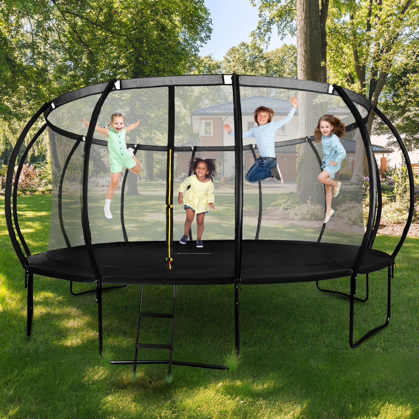 Trampoline de jardin XXXL pour enfant HyperMotion - 487 cm 16FT - avec échelle et filet intérieur - pour maison et jardin - 150kg max