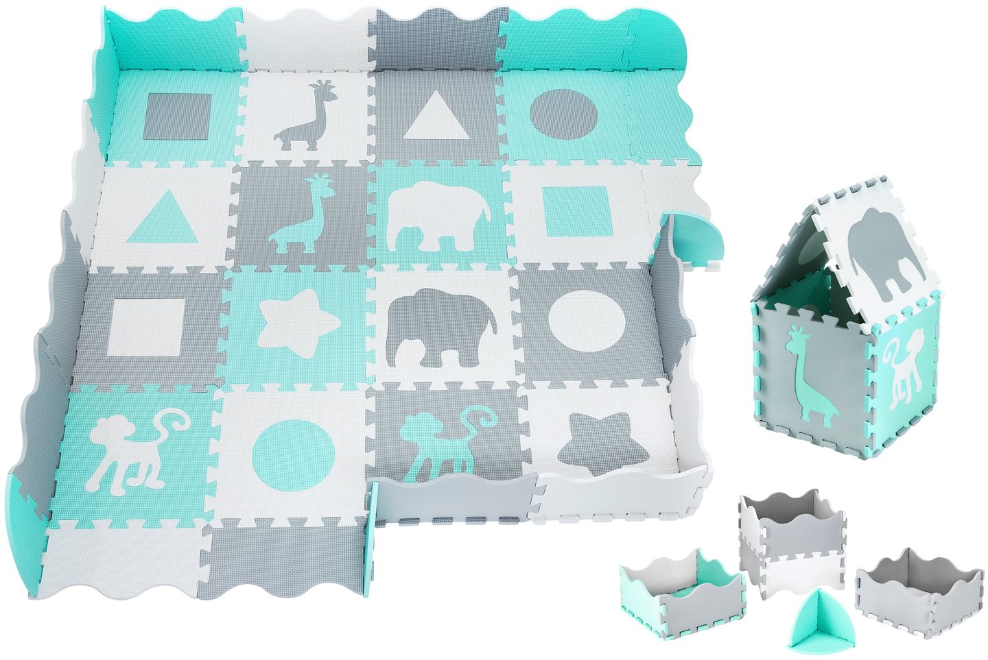 Tapis en mousse XL 150 x 150 x 1cm avec bordure - mousse EVA - menthe