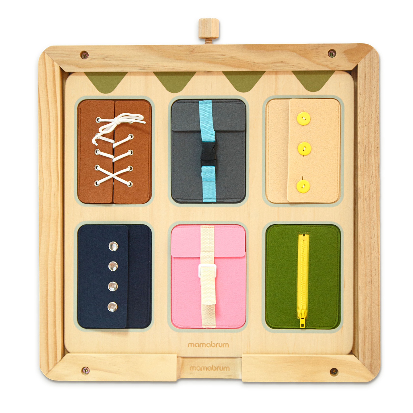 Tableau de manipulation Montessori en bois – Apprentissage sensoriel de l'autonomie – lacets, boucles, boutons, pressions, fermeture éclair