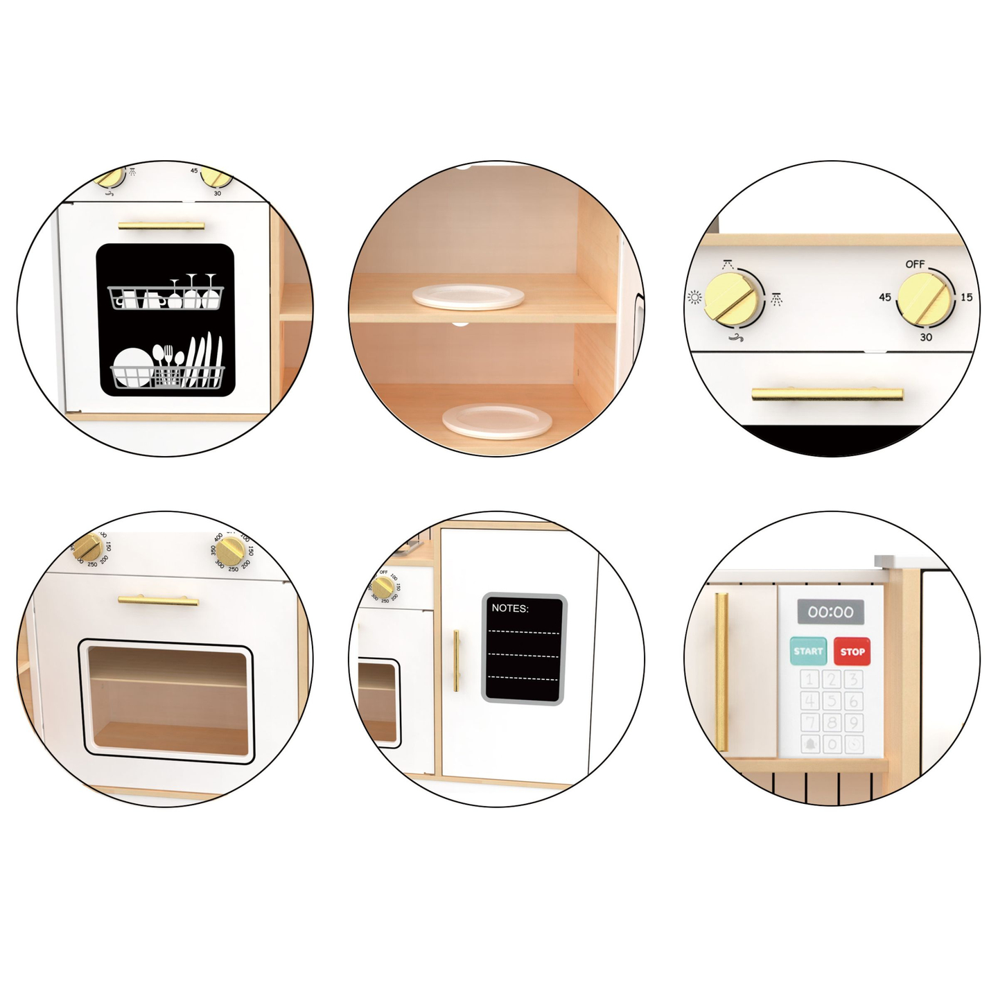 Cuisine interactive XXXL en bois avec réfrigérateur, micro-ondes, four, lave-vaisselle et accessoires - blanc