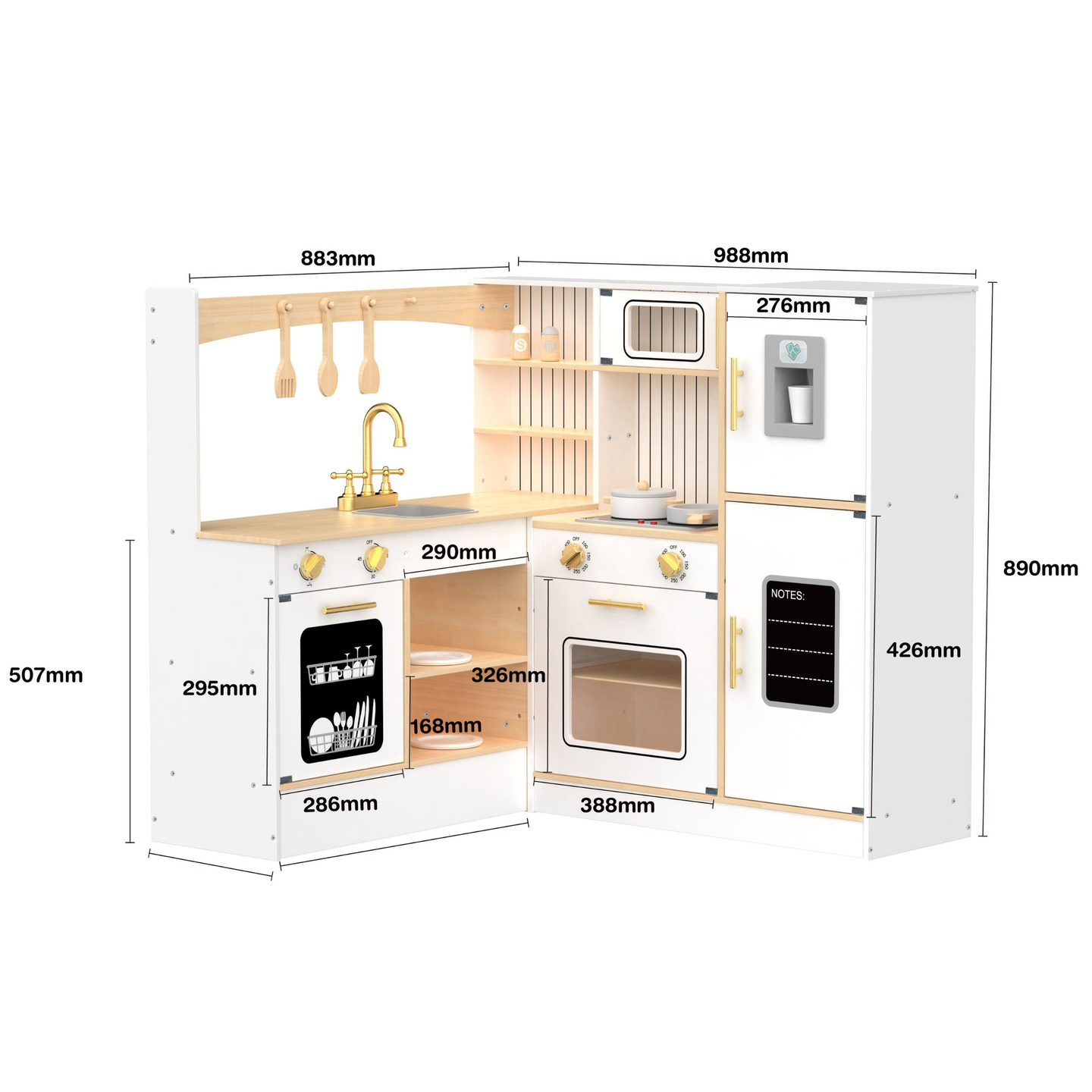Cuisine interactive XXXL en bois avec réfrigérateur, micro-ondes, four, lave-vaisselle et accessoires - blanc