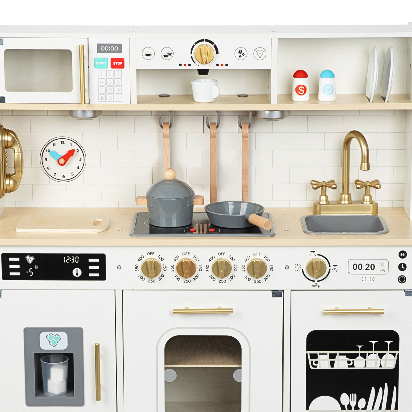 Cuisine interactive XXL en bois avec accessoires et éclairage LED - sur deux niveaux