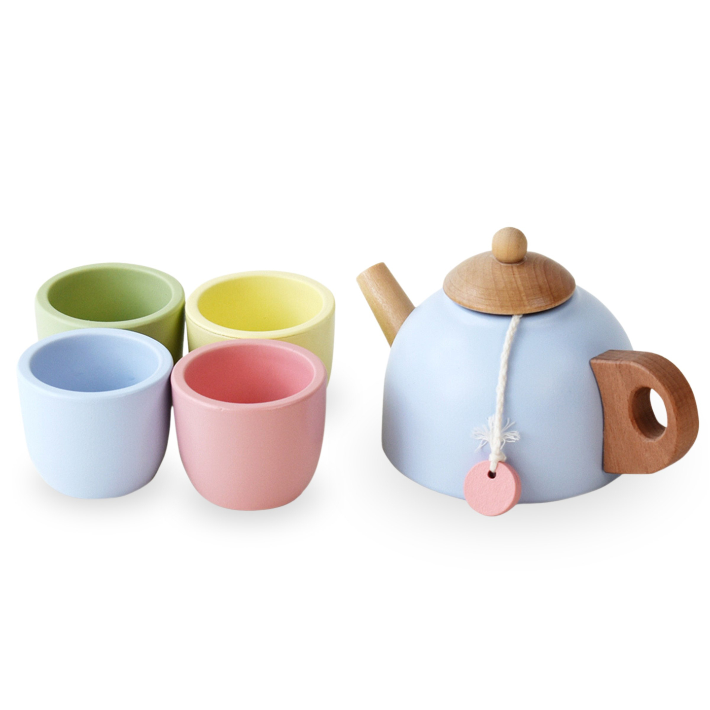 Service à thé en bois avec plateau - 7 pièces