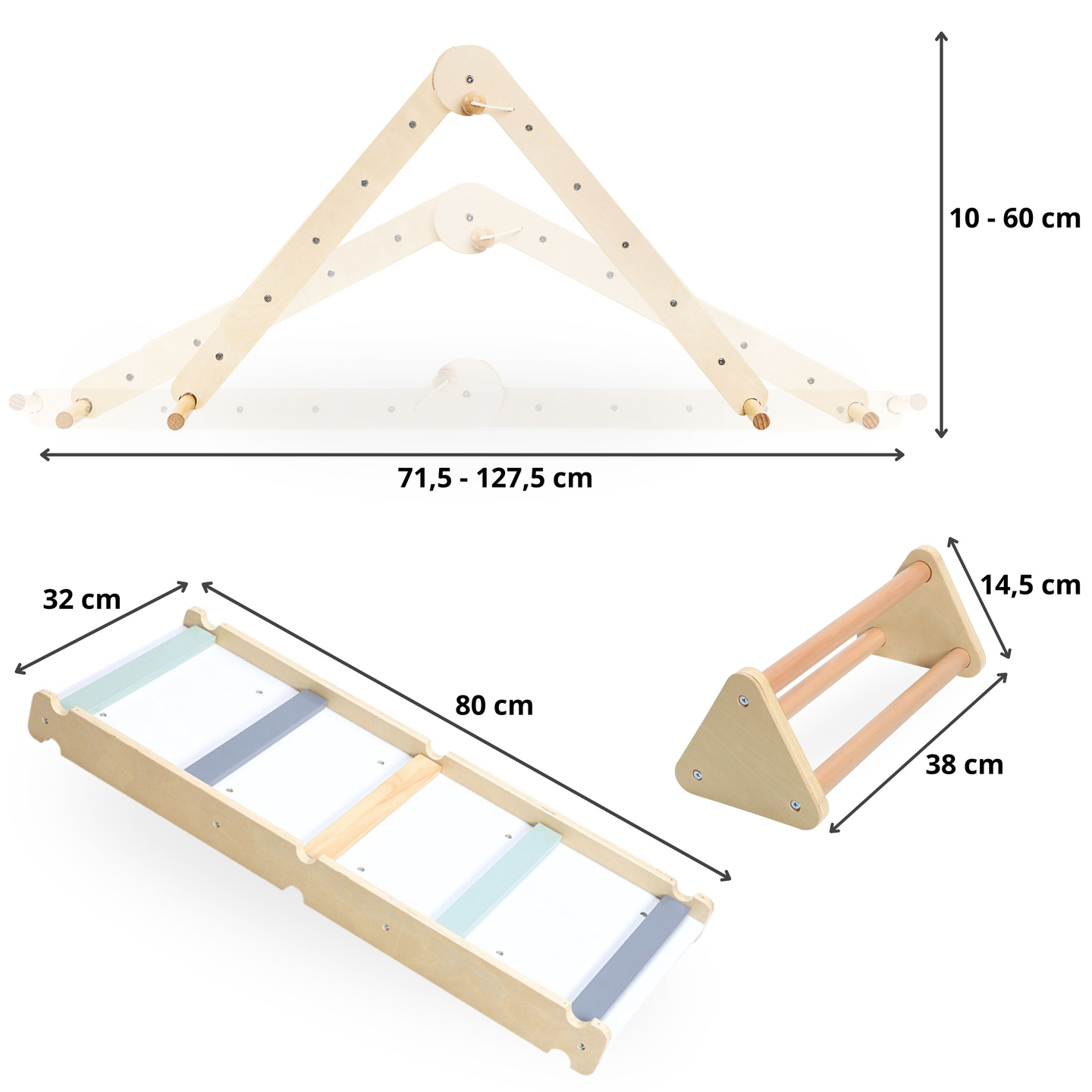 Aire de jeux en bois pour enfants - échelle + mur d'escalade + poutre d'équilibre - triangle de Pikler