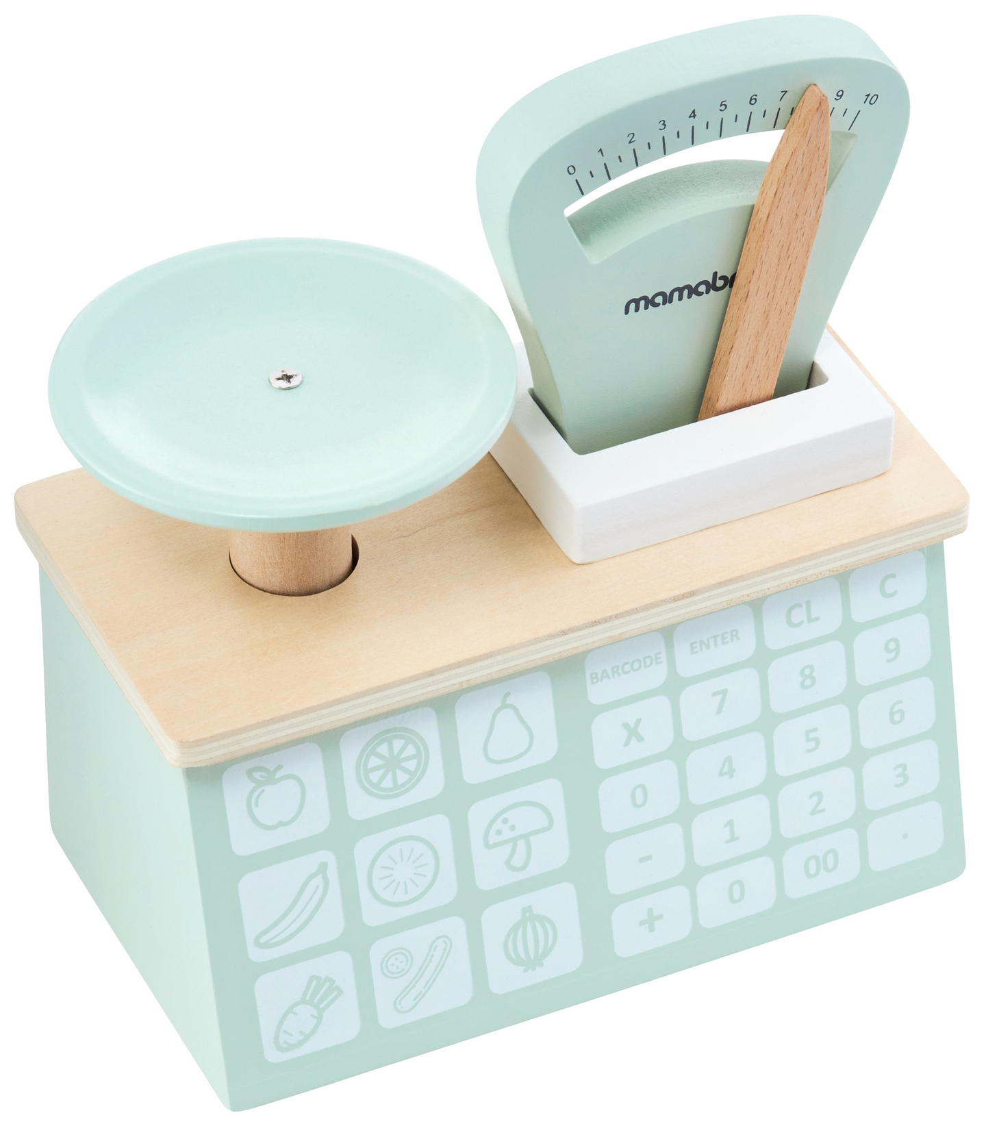 Grande boutique en bois - étalage et théâtre 2 en 1 avec balance, terminal de paiement, fruits et légumes