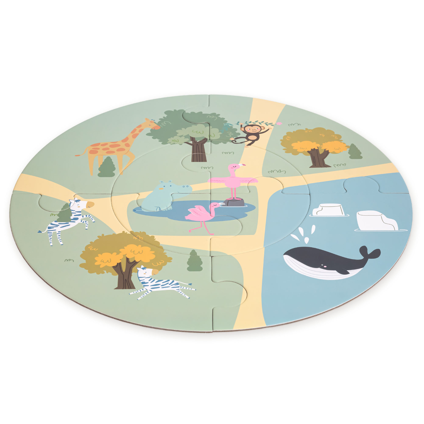 Train ZOO en bois – puzzle, train, rails, animaux, pont, barrière