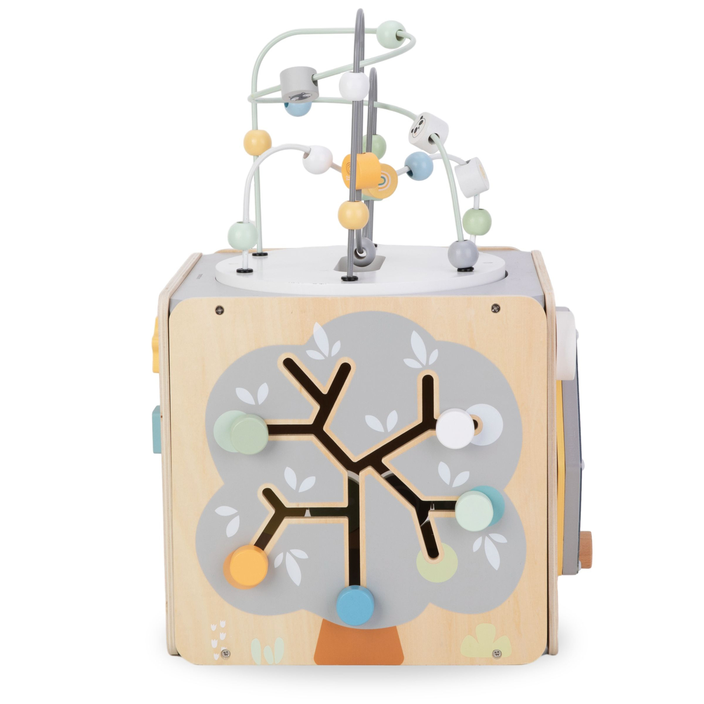 Grand cube d'activité en bois avec boucle - Montessori