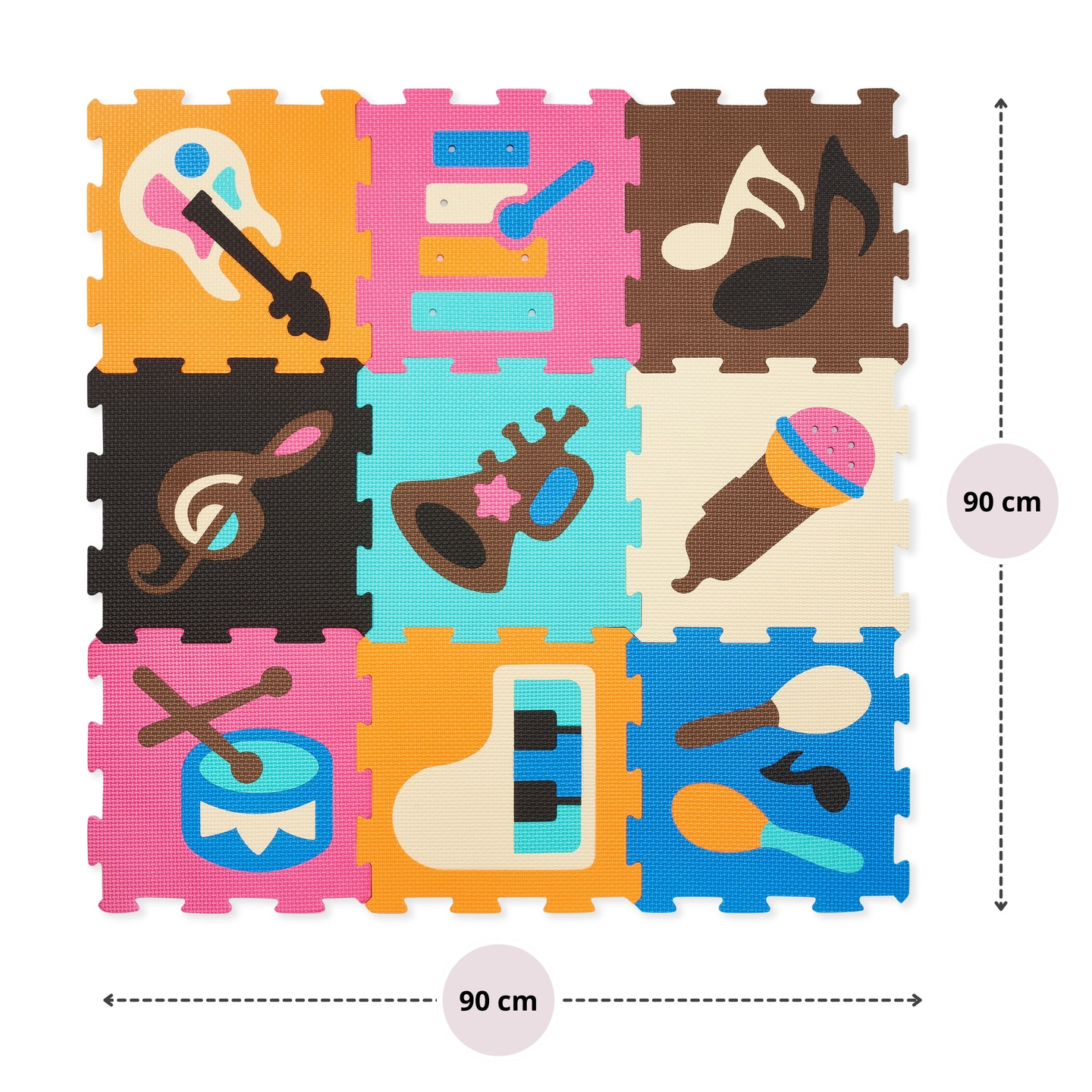 Tapis puzzle éducatif en mousse 90 x 90 x 1cm - mousse EVA - design : instruments