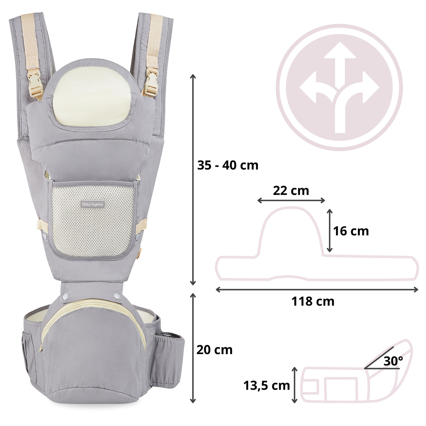 Porte-bébé ergonomique - AMY 10in1 - 0-36 mois, gris
