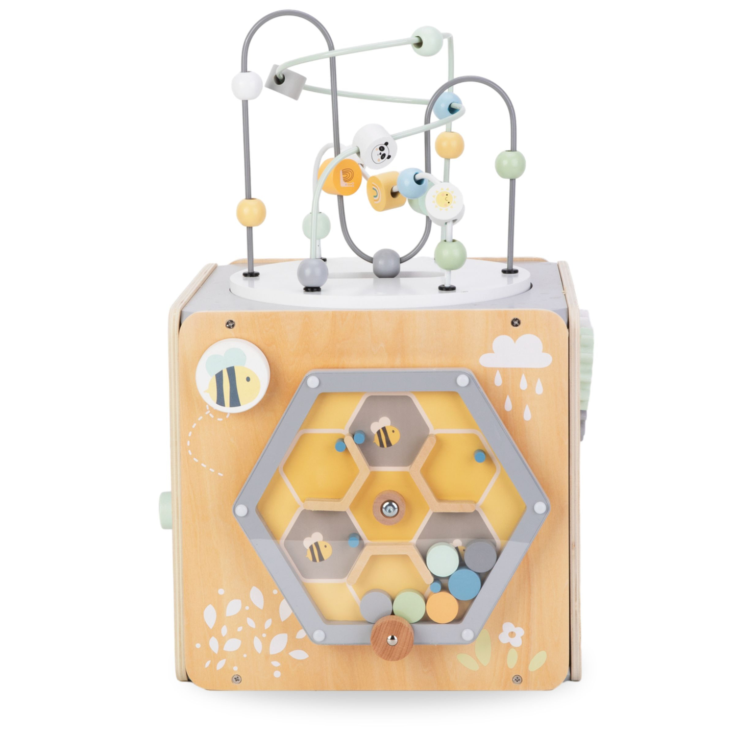 Grand cube d'activité en bois avec boucle - Montessori
