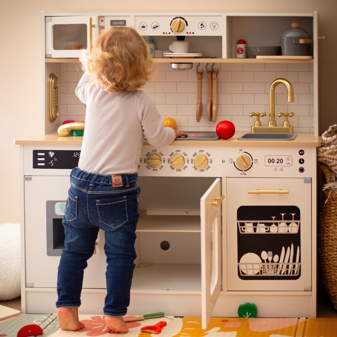 Cuisine interactive XXL en bois avec accessoires et éclairage LED - sur deux niveaux