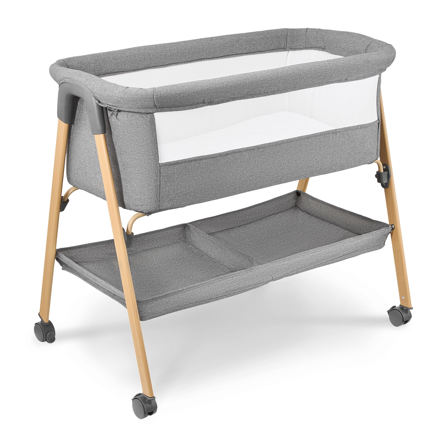 Lit bébé autoportant, lit de voyage, berceau avec matelas - gris