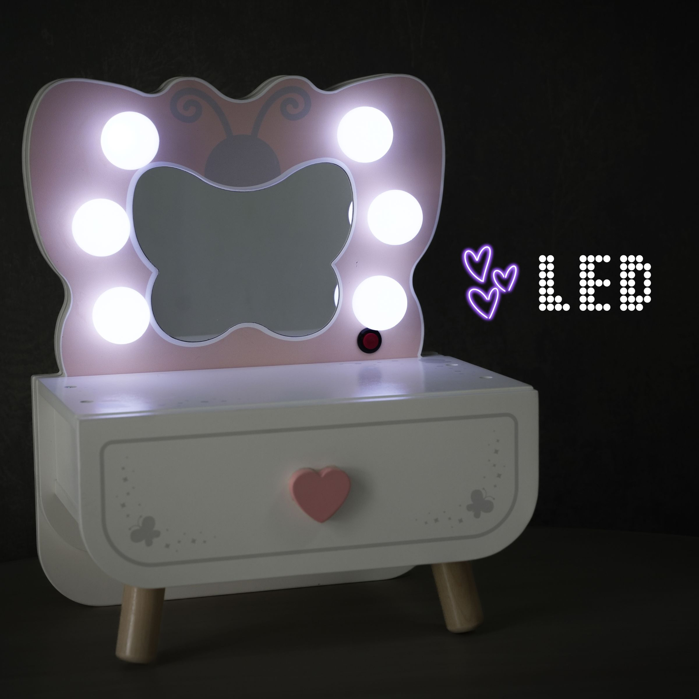 Mini coiffeuse en bois avec éclairage LED - Butterfly