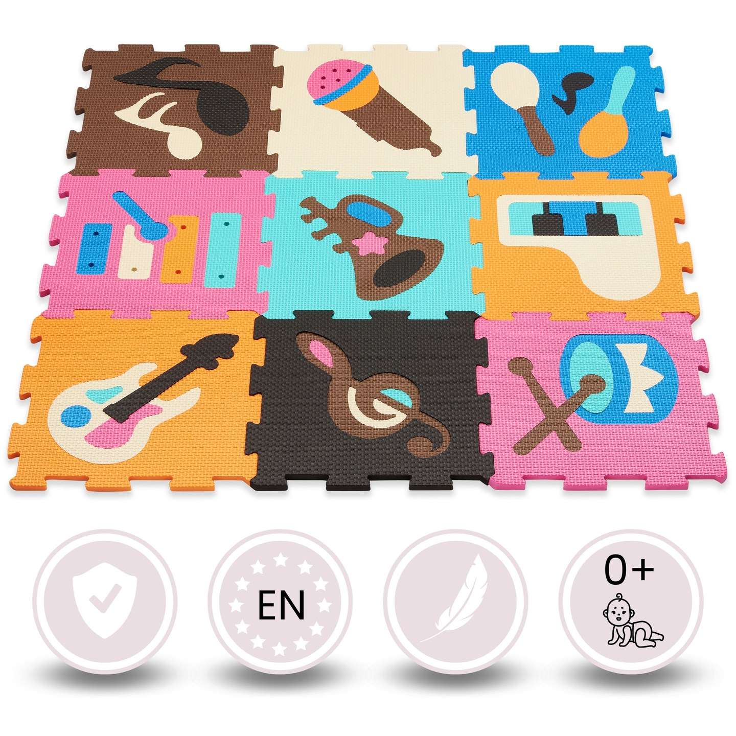Tapis puzzle éducatif en mousse 90 x 90 x 1cm - mousse EVA - design : instruments