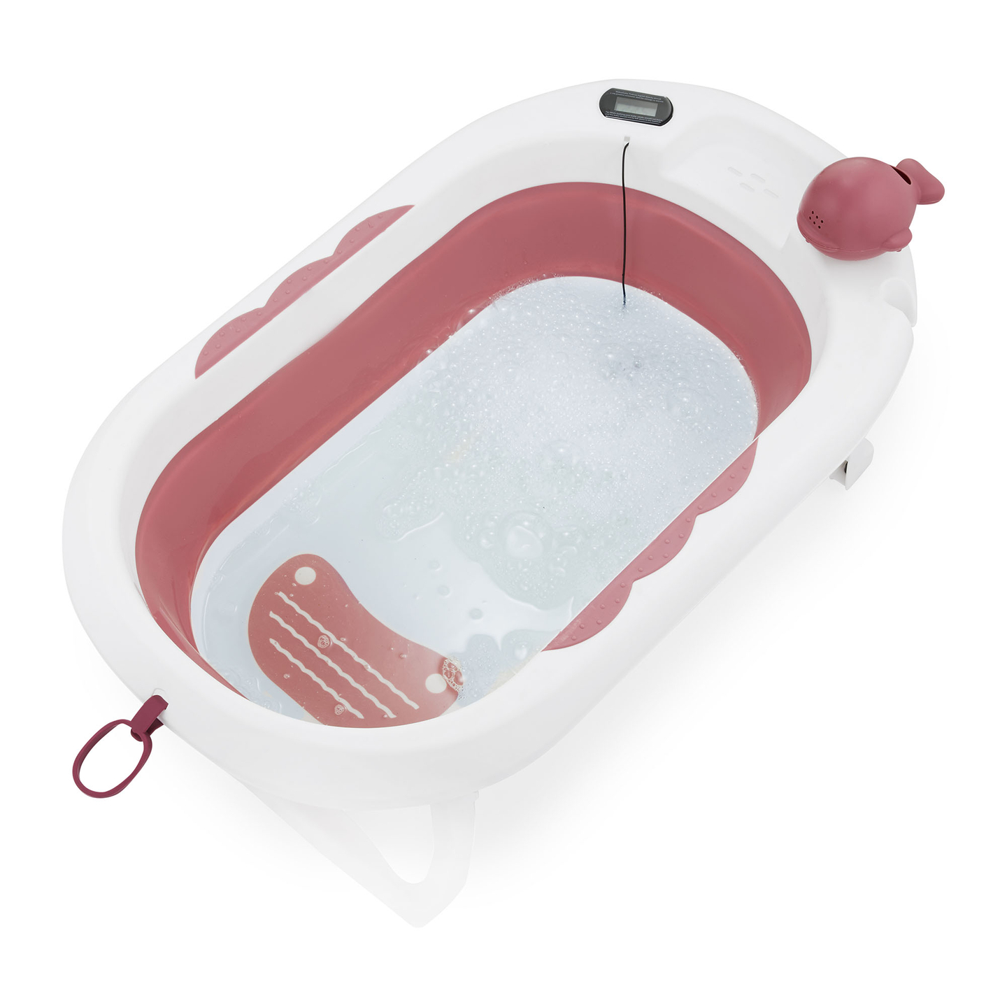 Baignoire pliante pour bébé avec thermomètre, insert et support - couleur rose sale