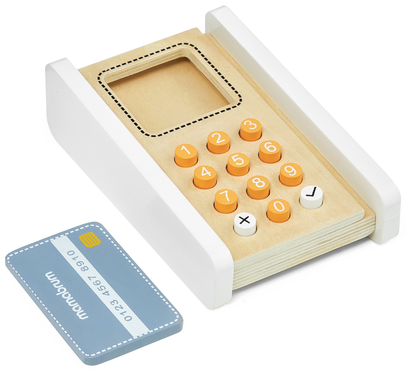 Mini market - magasin avec balances, terminal, carte de paiement et fruits