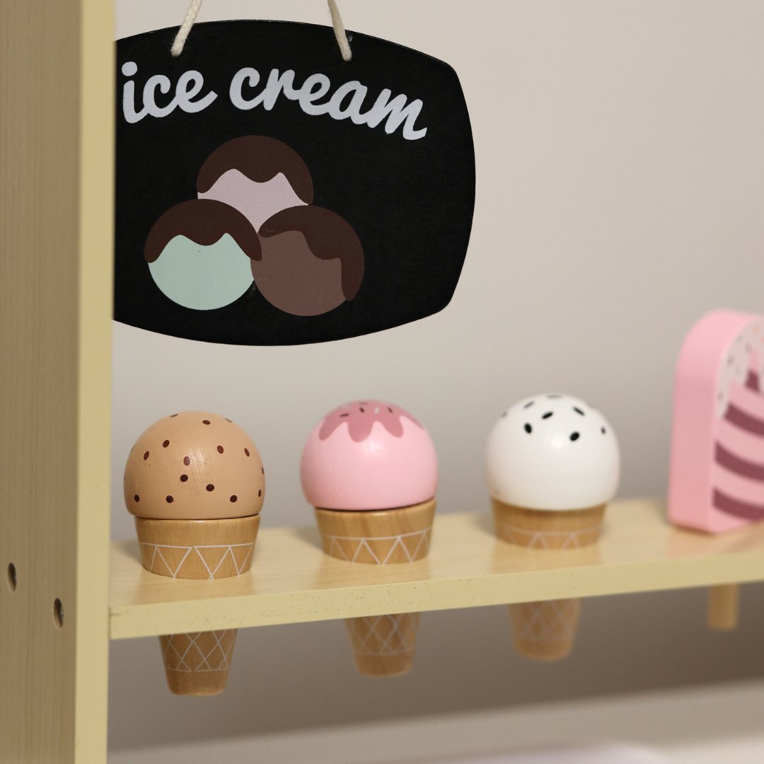 Glacier à roulettes en bois - chariot à glaces