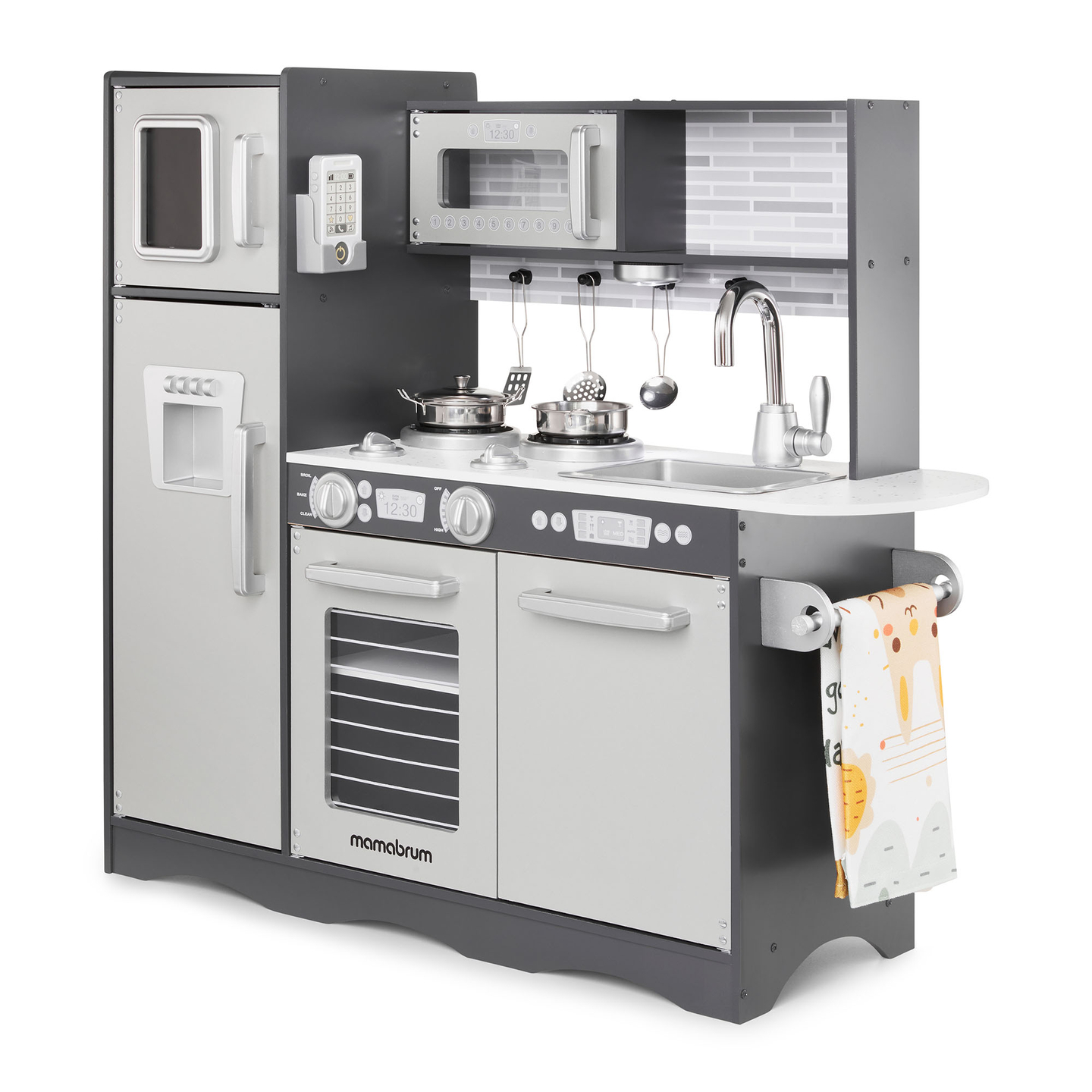 Cuisine en bois XXL avec éclairage LED, tablier et accessoires