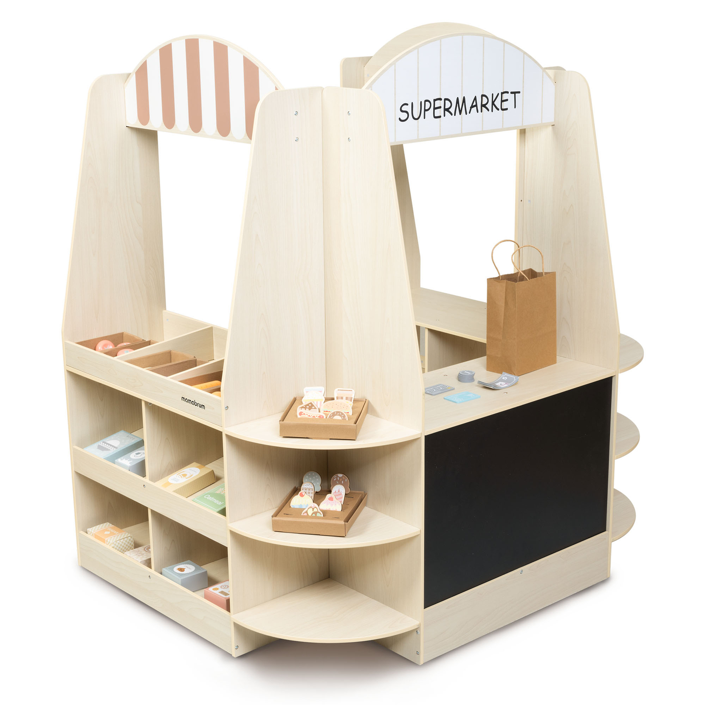 Grande boutique en bois pour enfants avec tableau noir - 91 pièces pour faire du shopping en toute simplicité !