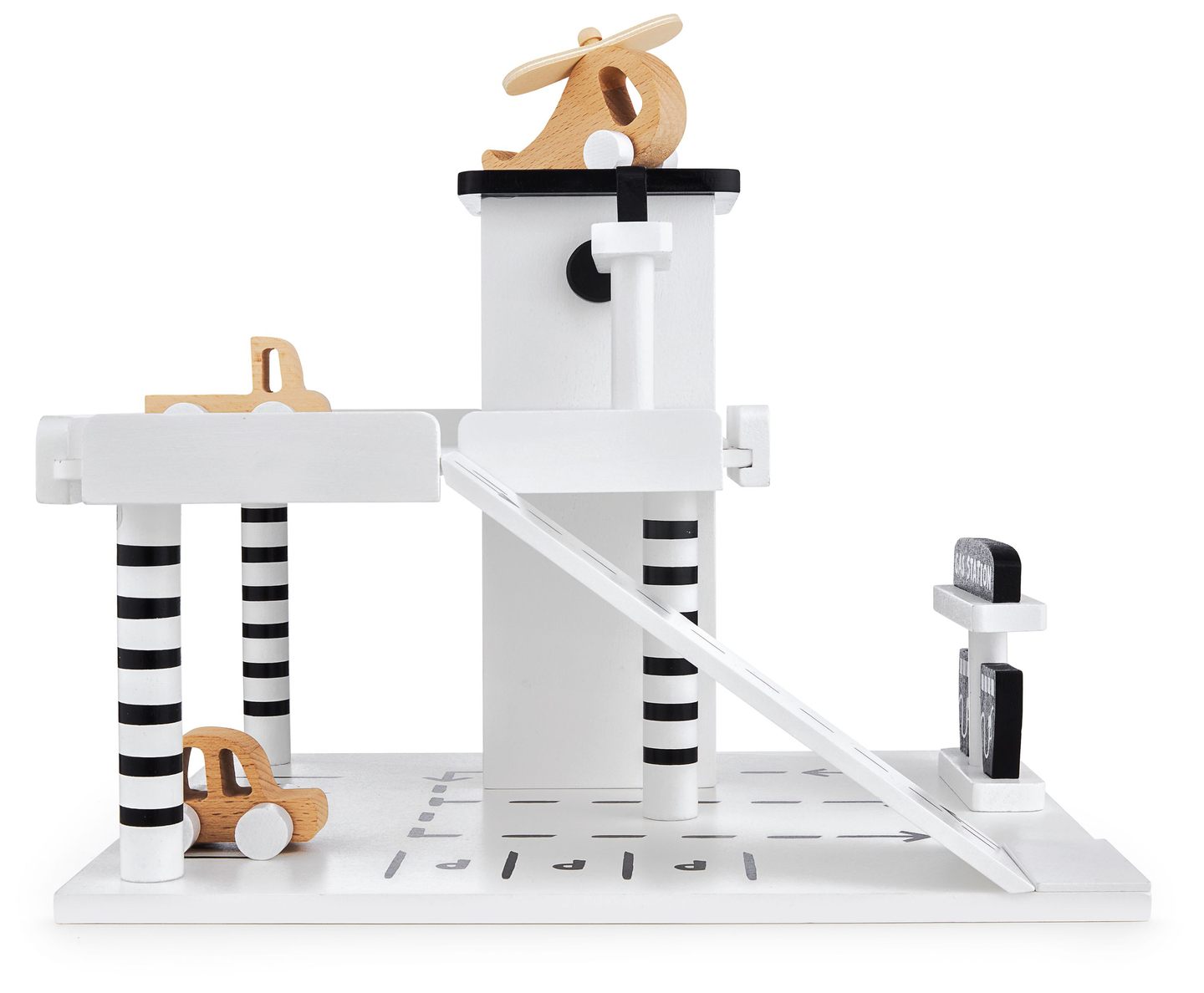 Garage en bois - parking à étages - voitures, ascenseur, hélicoptère