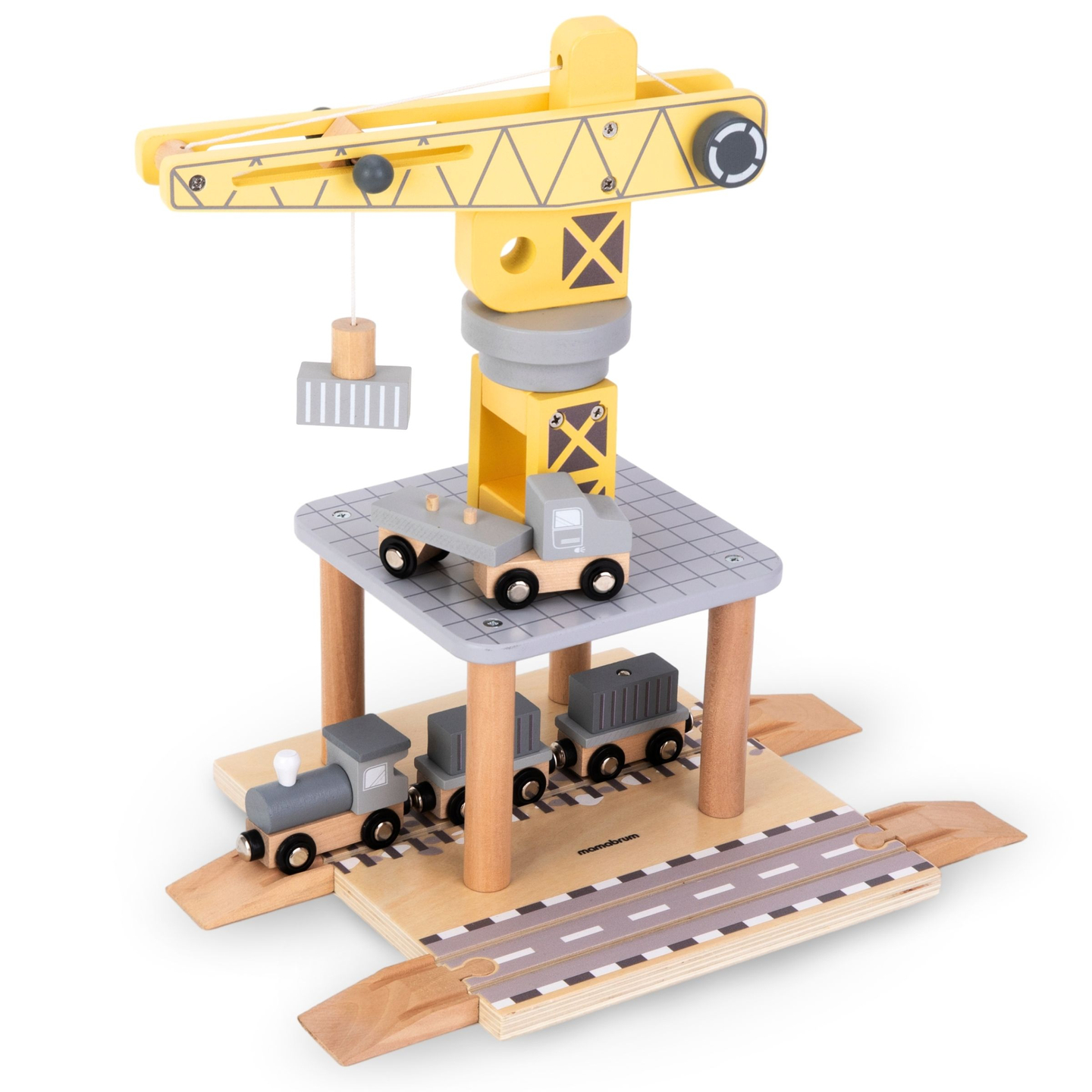 Grue portuaire mobile avec treuil magnétique et accessoires - ensemble en bois