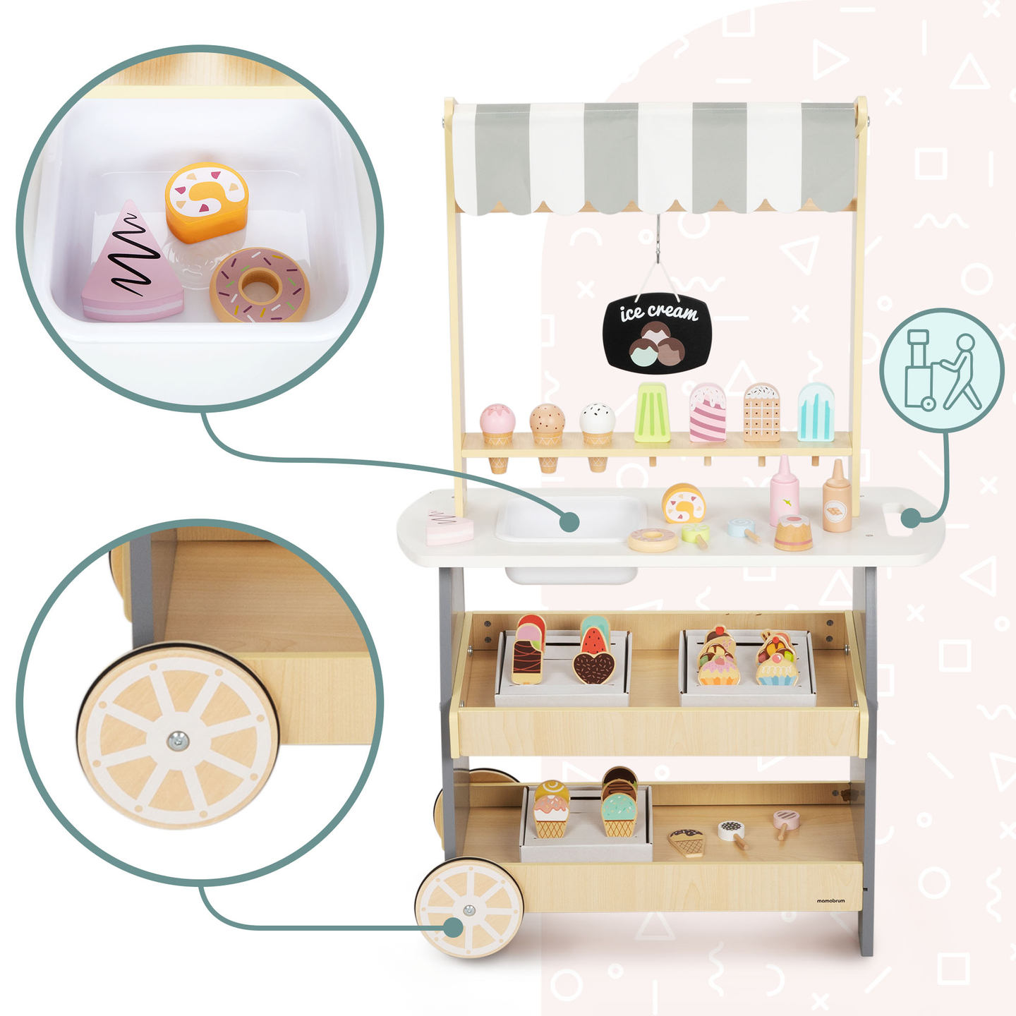 Glacier à roulettes en bois - chariot à glaces