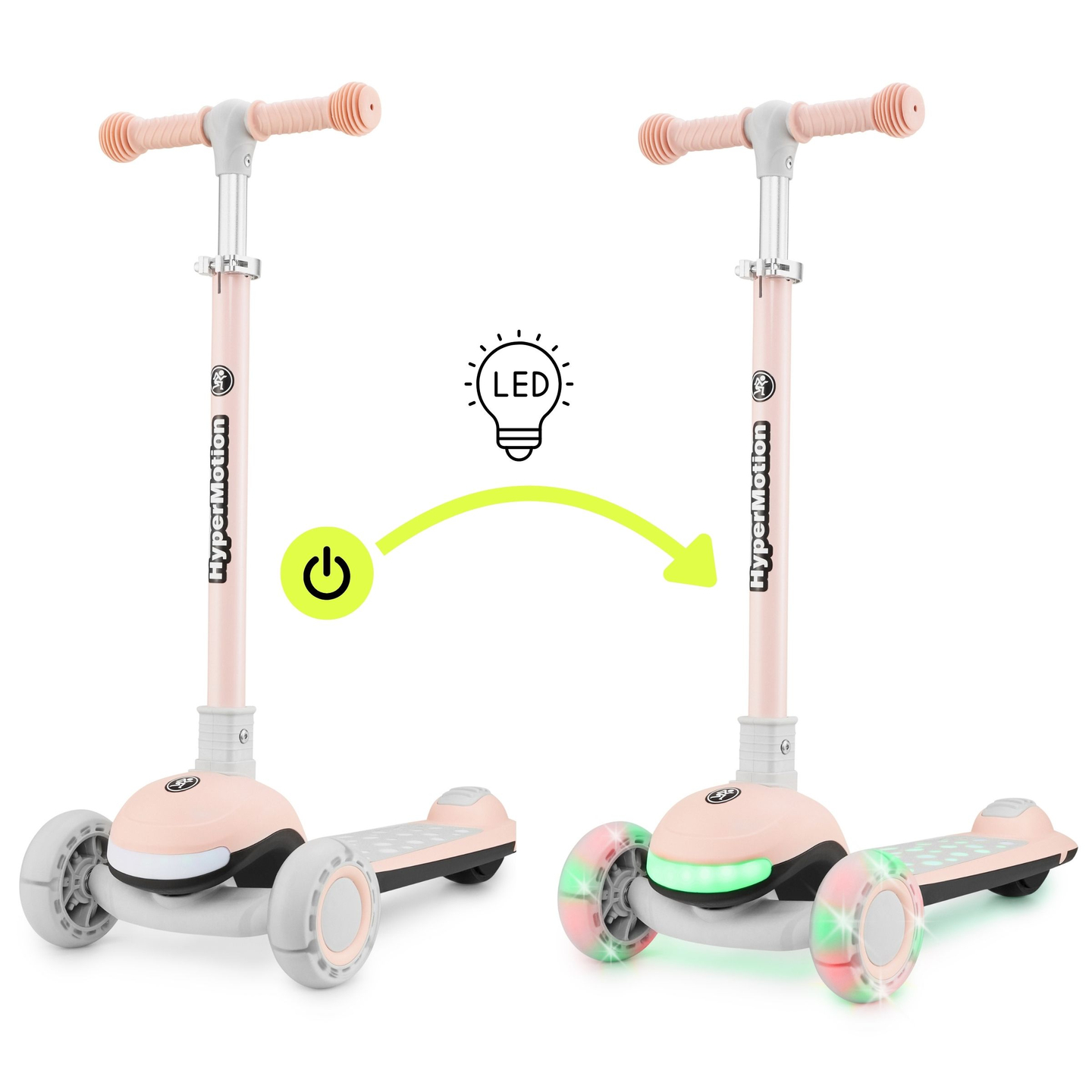 HyperMotion LUMI scooter d'équilibre 3-en-1 - plateforme éclairée et roues LED, couleur rose