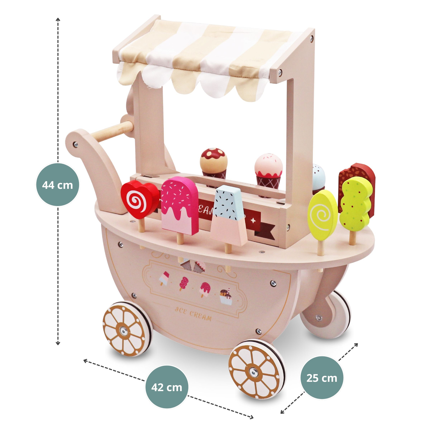 Glacier en bois pour enfants - chariot sur roues avec accessoires