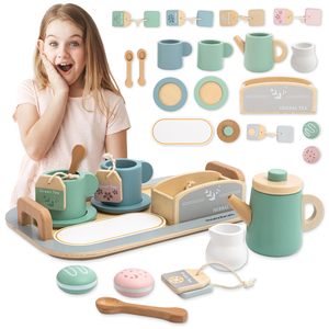 Grand service à thé en bois avec plateau - 18 pièces