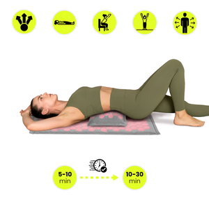 Tapis d'acupression en lin écologique avec coussin en fibres de coco et sarrasin – 68 cm HyperMotion Gris et rose