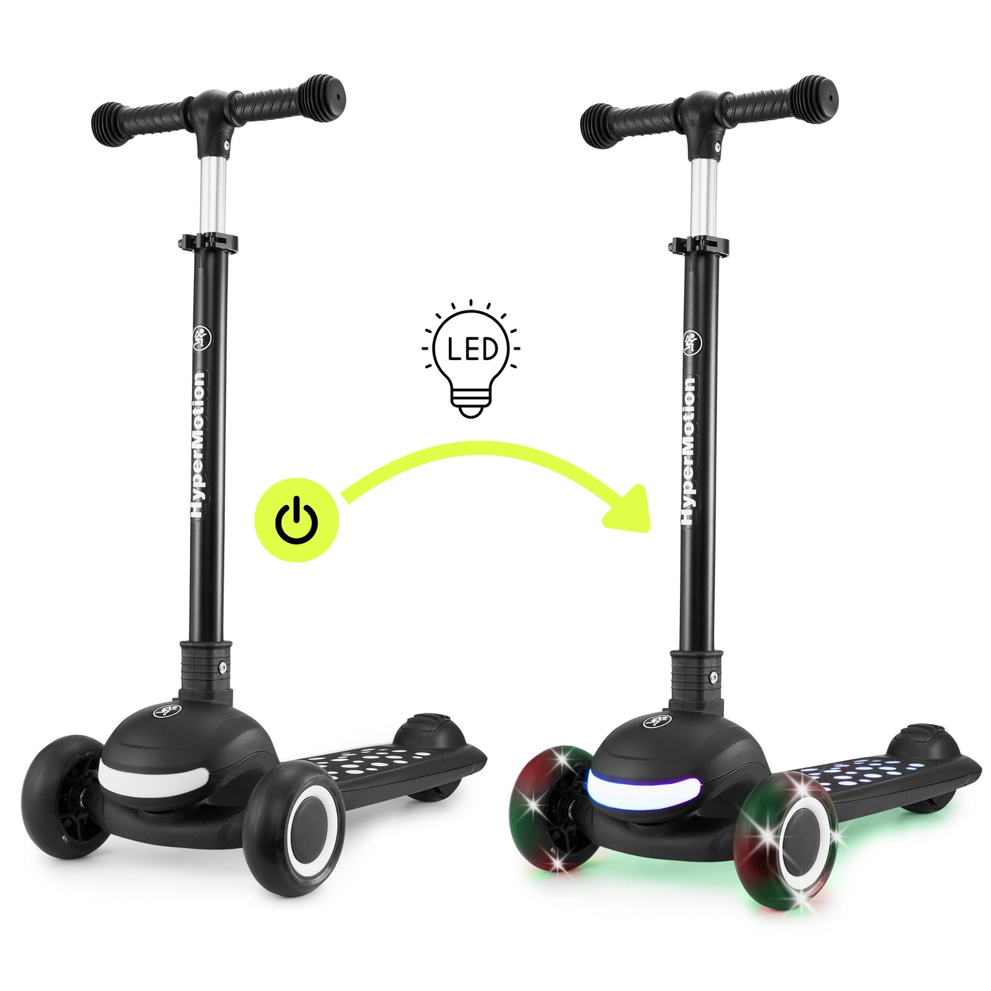 HyperMotion LUMI scooter d'équilibre 3-en-1 - plateforme éclairée et roues LED, couleur noire