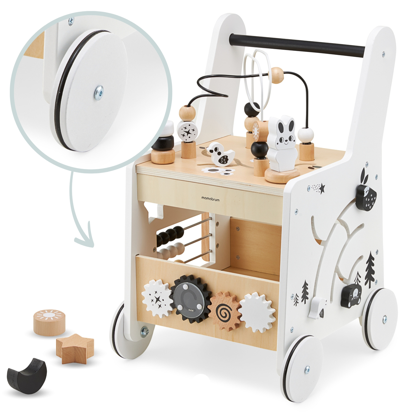 Poussette en bois 6in1, déambulateur avec fonction de table d'apprentissage