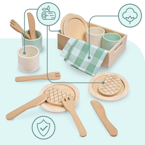 Set de déjeuner en bois pour enfants avec sets de table verts