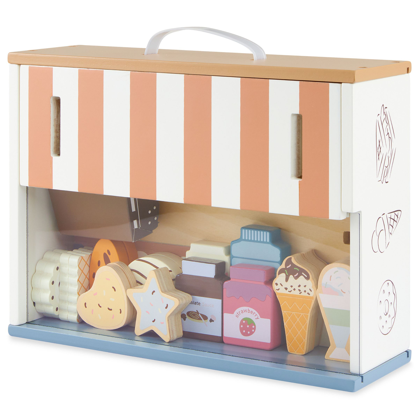 Boutique pliante en bois - café, pâtisserie avec accessoires